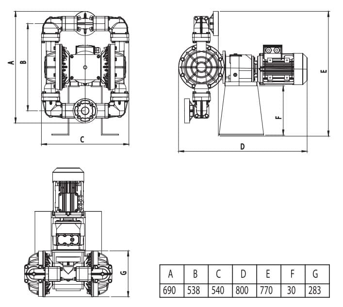 VP20 electromechanical dimensional drawing